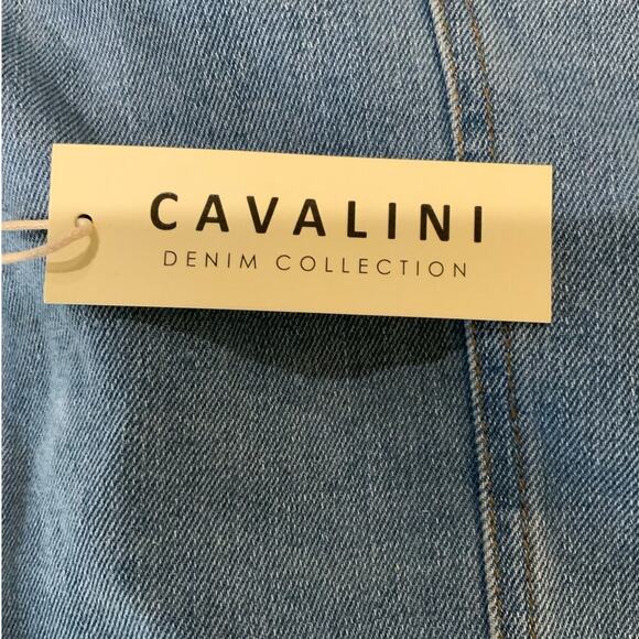 Cavalini Denim Collection Cropped Jean Jacket Womens L Trucker Mid Wash Casual - Picture 7 of 8